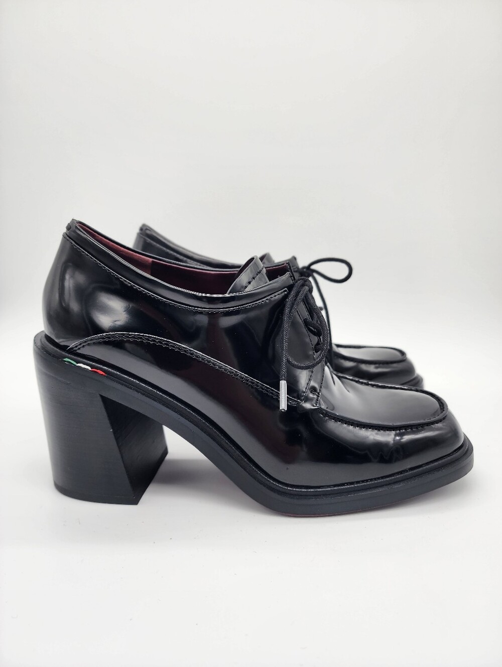 Franco Sarto Preston Chunky Blook Heel Black Patent Oxfords Size 8
